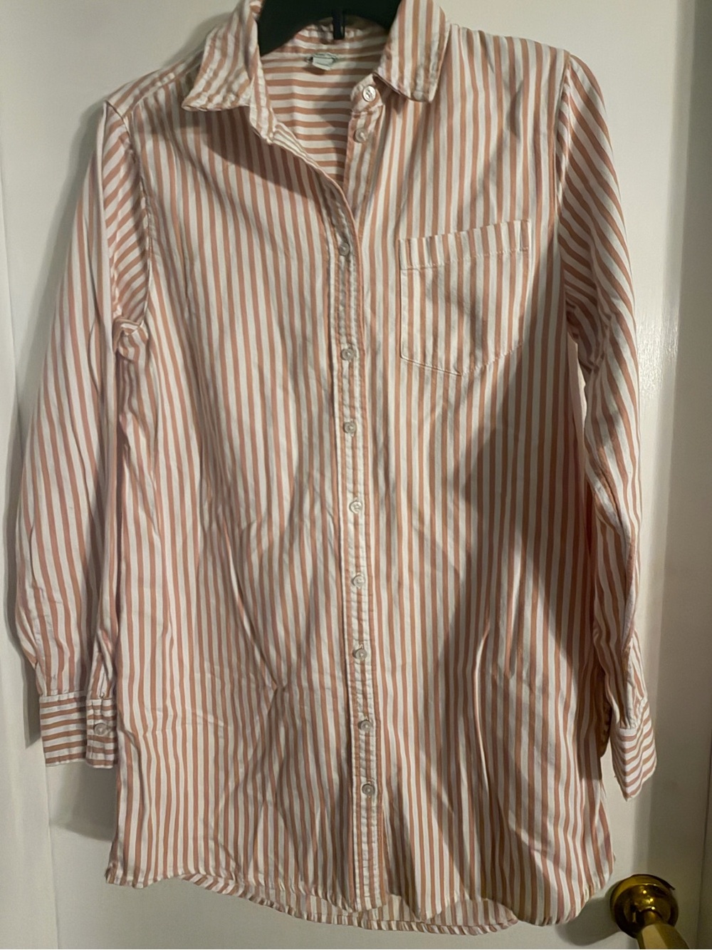 Aerie Striped Button-Up Shirt Dress in White and Light Peach